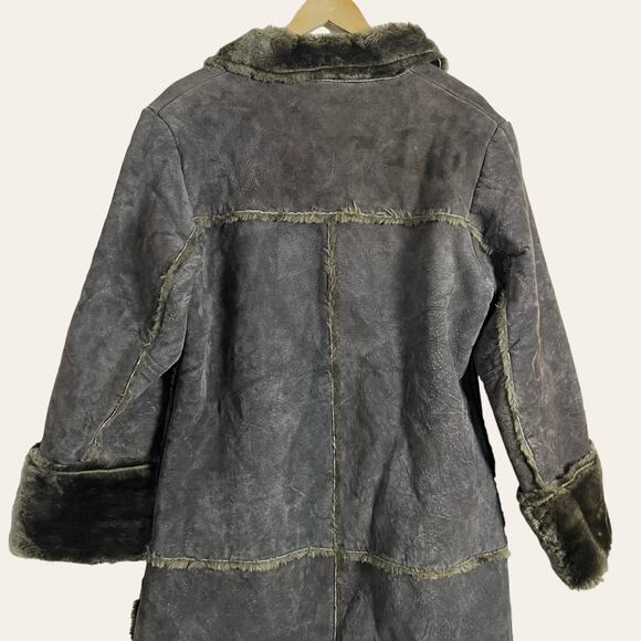 Vintage Newport News Suede Leather Faux Fur Lined Long Coat Size L - Picture 7 of 11